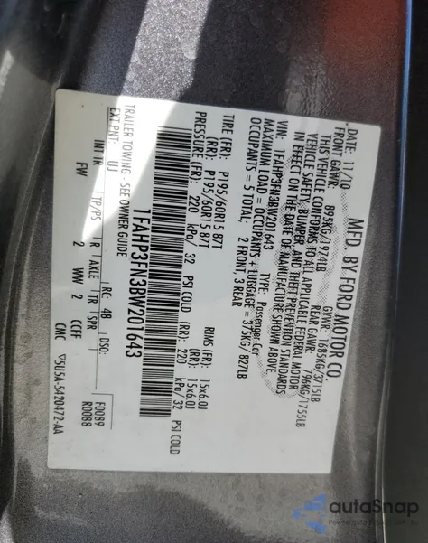 2011 Ford Focus Se из США, поврежденный, VIN 1FAHP3FN3BW201643